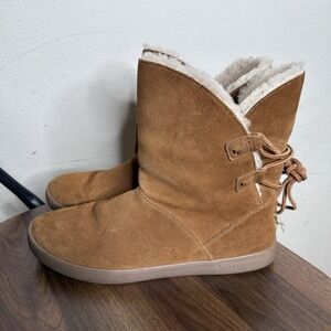 Koolaburra by UGG Women's 9 Shazi Suede Zip & Lace Up Ankle Boots Chestnut Tan